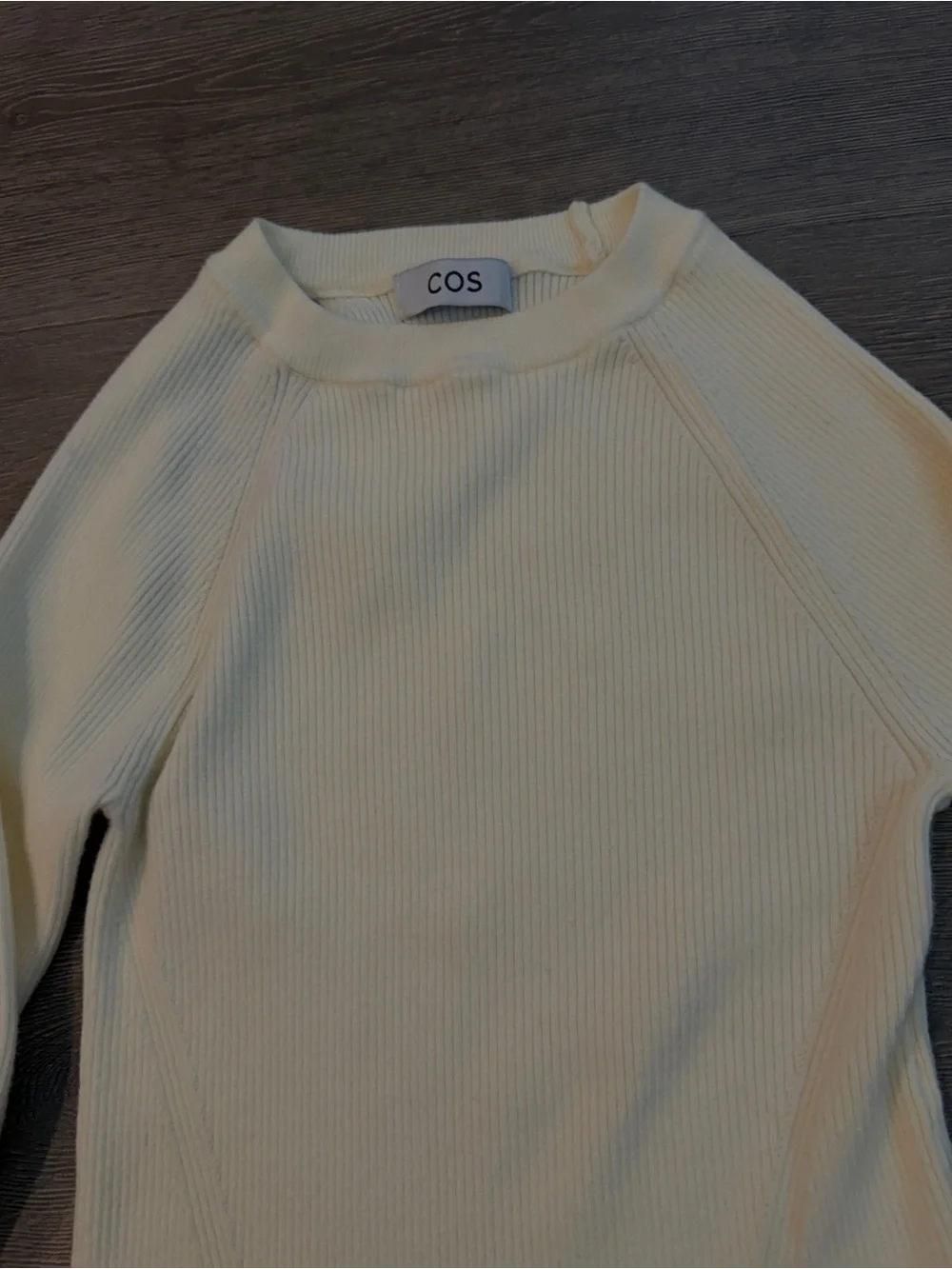 COS ribbed knit long sleeve white sweater with shoulder cut out